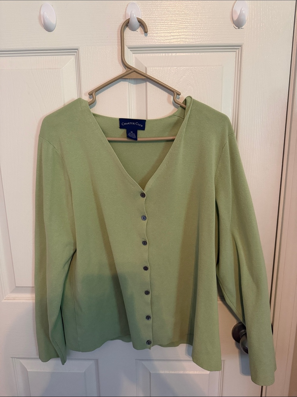 Charter Club Pastel Green V-Neck Button-Up Cardigan